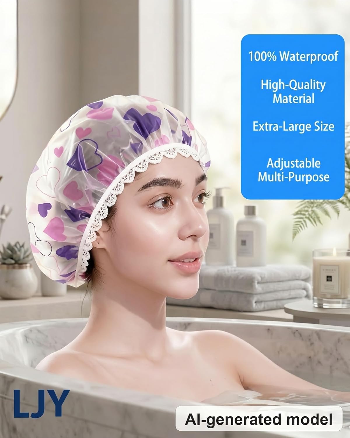 LJY 13 Patterned EVA Shower Caps, Approx. 11 Inch for Home and Travel