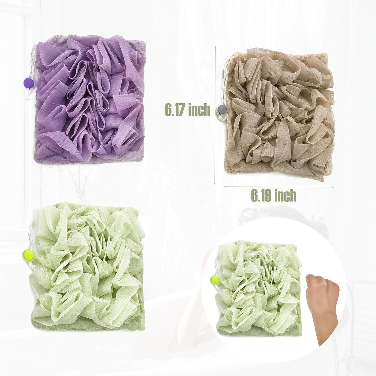 3-Pack Bar Soap Pouch, 2-in-1 Mesh Soap Scrubber Pouch with Loofah Washcloth, Washable and Reusable Soap Saver for Shower Lathering and Shower Use ﻿