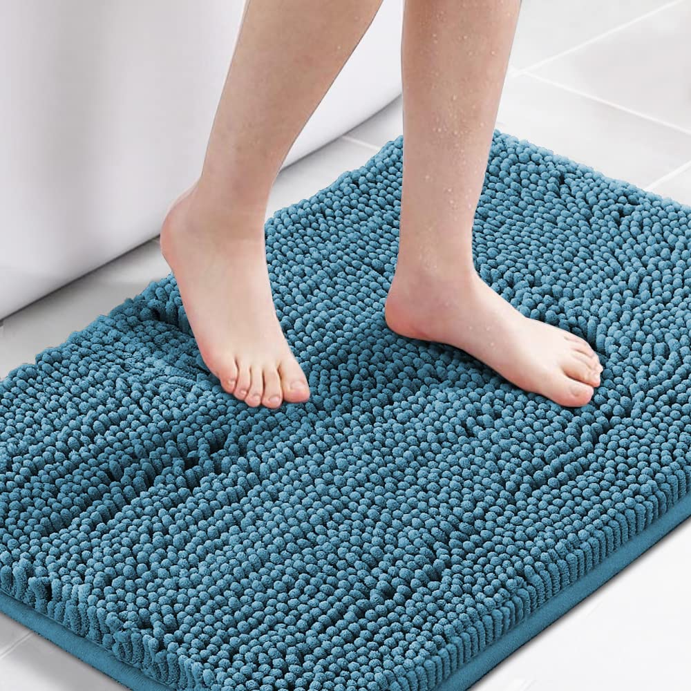 H.VERSAILTEX Navy Blue Bath Rug, Bath Mat Non Slip Bath Mats for Bathroom Floor, Bathroom Rug Extra Thick Chenille Rug 17" x 24" Absorbent Soft Shaggy Washable Dry Fast Plush Rugs for Bathtubs