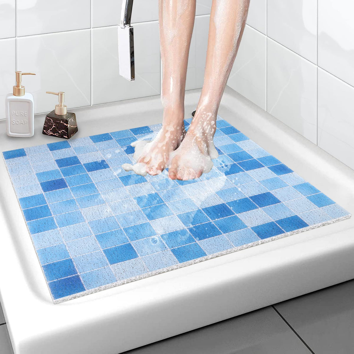 Shower Mat Non-Slip, Soft Comfort Bath Mat with Drainage Holes, PVC Loofah Massage Bathtub Mat for Shower, Tub, Bathroom, Wet Areas, Quick Drying
