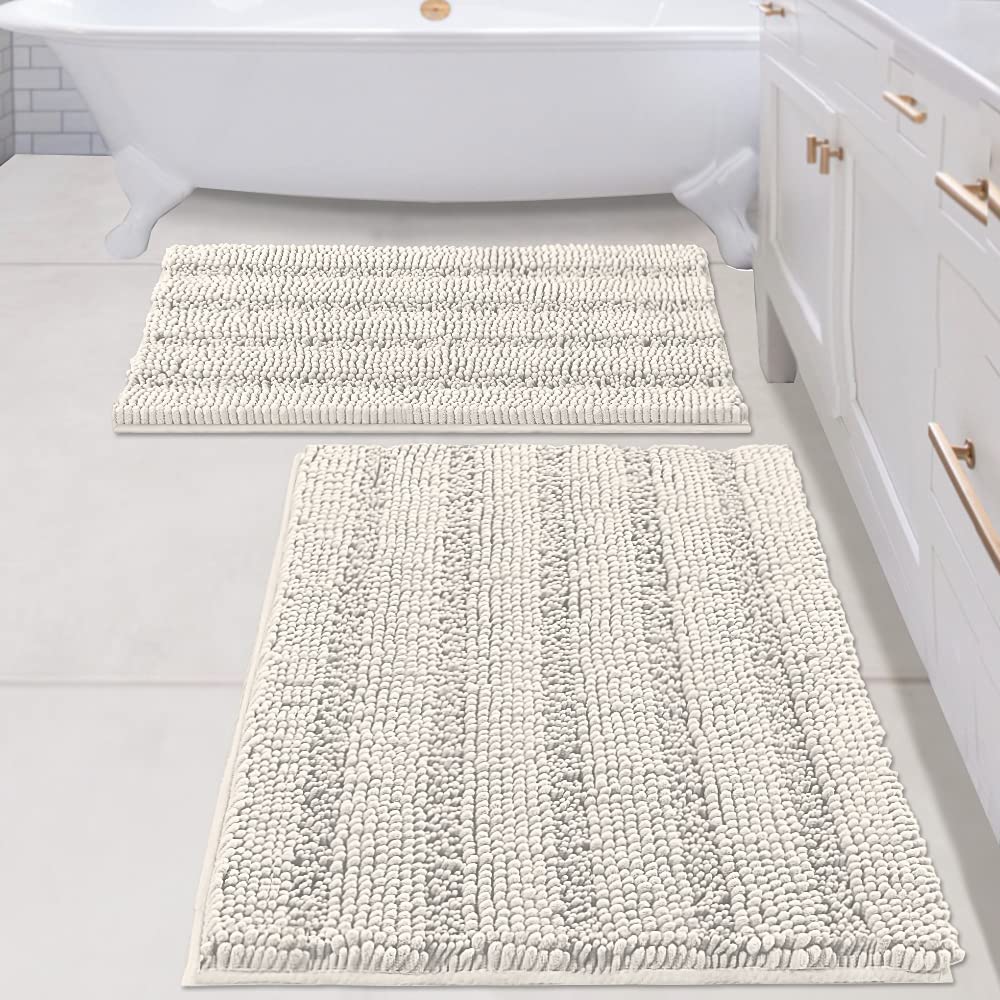H.VERSAILTEX Grey Bathroom Rug Set Bath Mats, 2 Piece Bath Rugs Non Slip Thick Soft Chenille Striped Bath Rug Set, Bath Mats for Bathroom Sets (Grey, 20" x 32"/17" x 24")