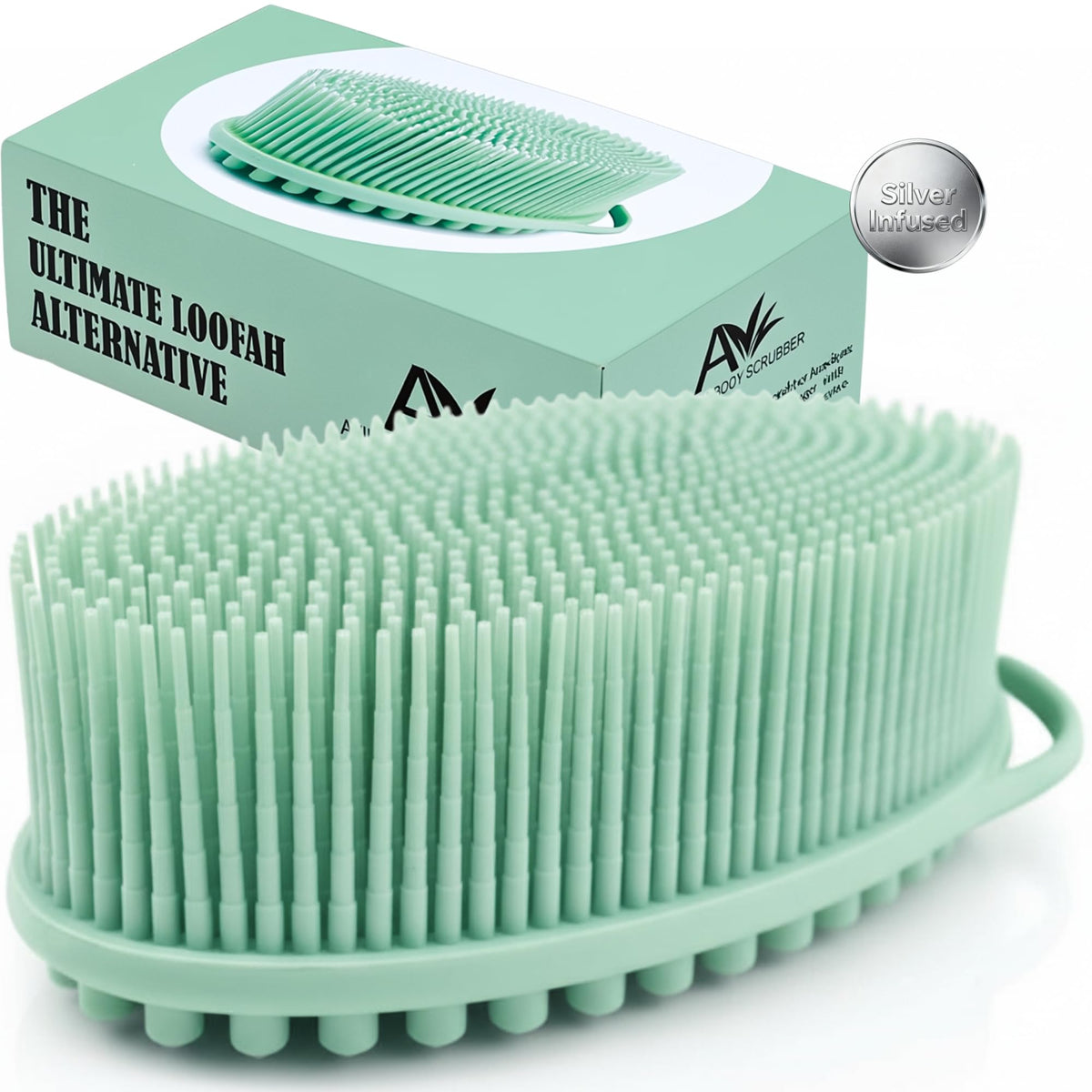 Avilana Premium Silicone Body Scrubber - Trusted Since 2017 - SGS Certified Food Grade Dual Sided Bath Brush, Quick-Dry Exfoliating Loofah Alternative, Massage Brush Sensitive Skin Women Men