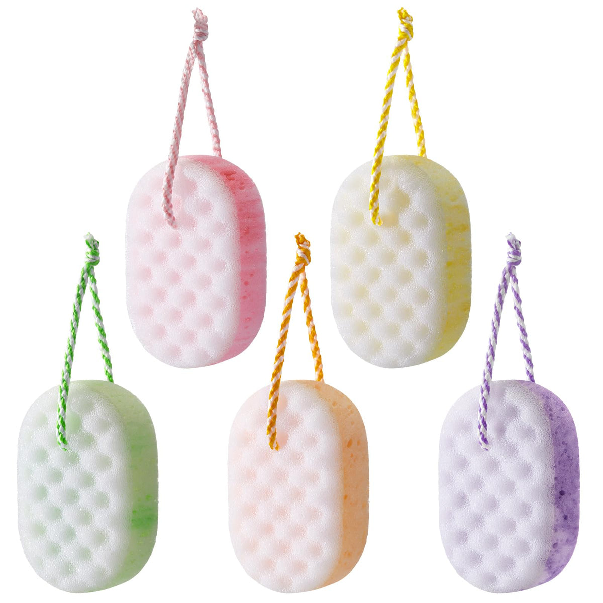 Boao 5 Pieces Soft Bath Sponge Shower Natural Gentle, Vibrant Color