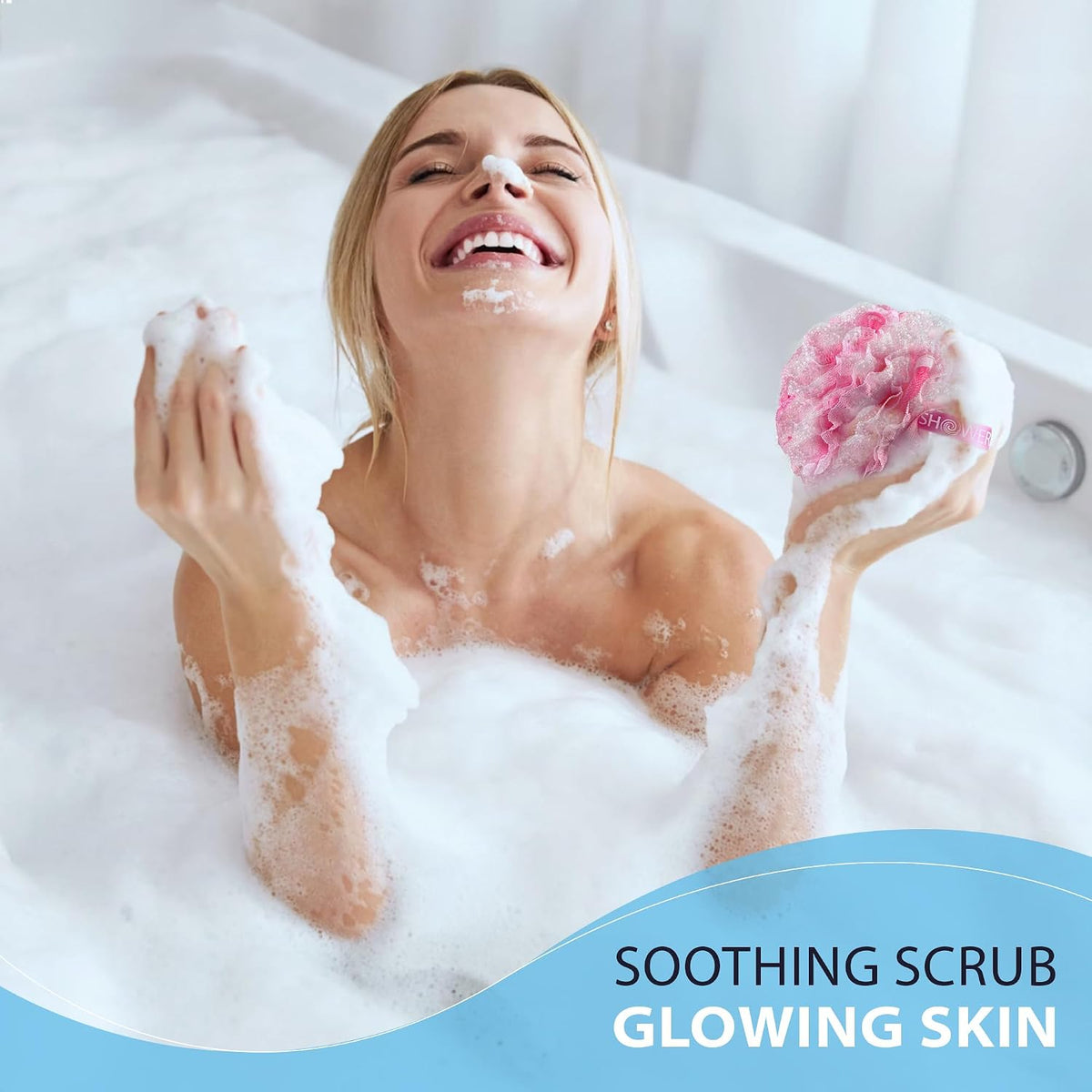 SHOWER BOUQUET Pink-Loofah-Bath-Sponge Lace-Mesh-Set // 2-Scrubs-in-1 / 60g