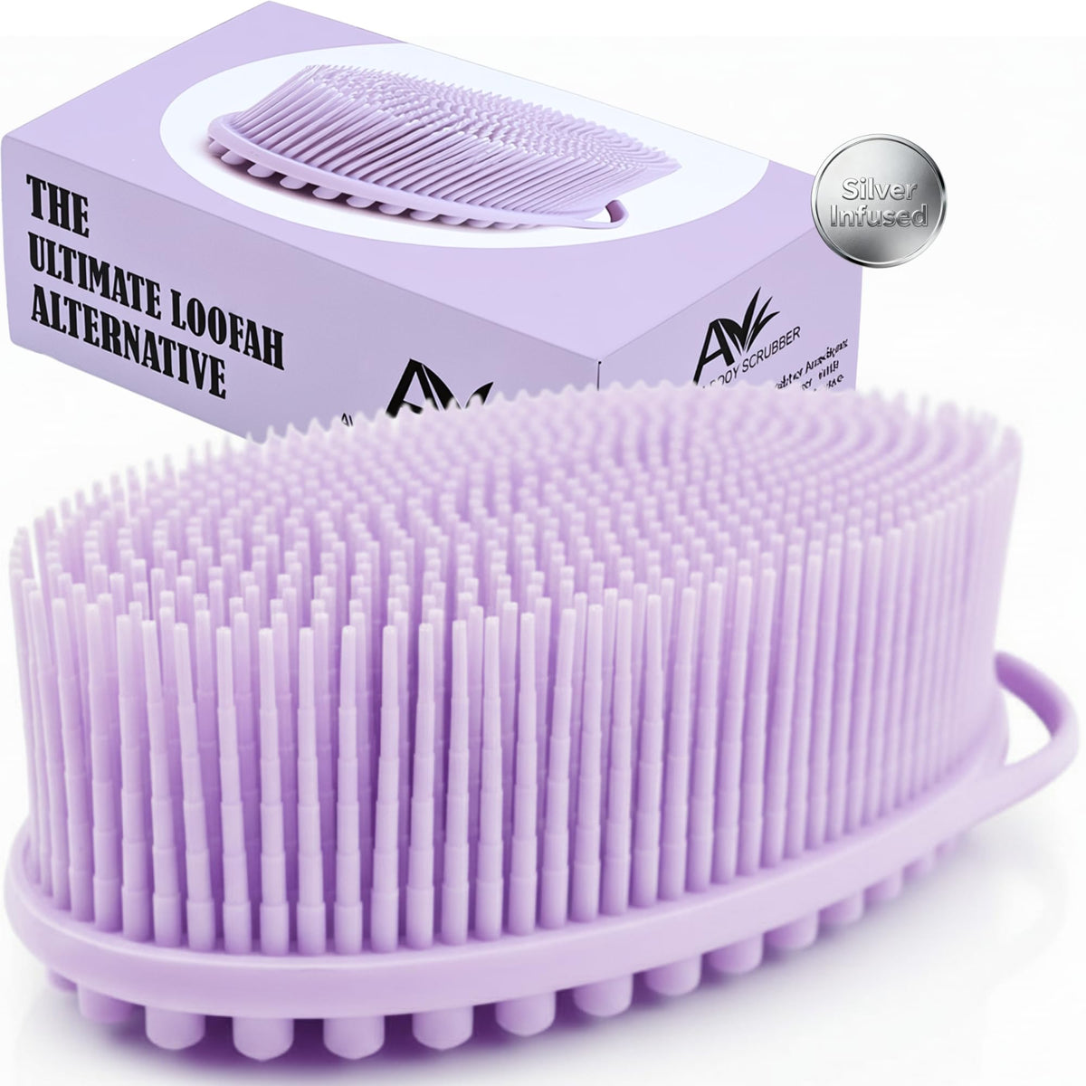 Avilana Premium Silicone Body Scrubber - Trusted Since 2017 - SGS Certified Food Grade Dual Sided Bath Brush, Quick-Dry Exfoliating Loofah Alternative, Massage Brush Sensitive Skin Women Men
