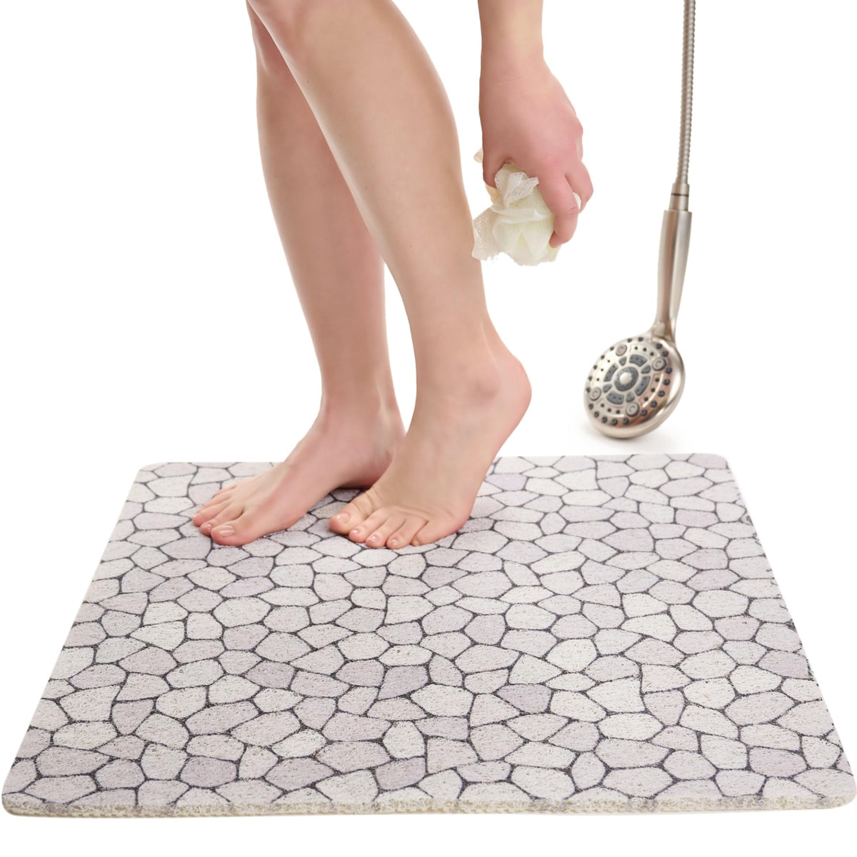 Non Slip Bathtub Mat Shower Mat for Tub - Loofah Bath Mats for Bathroom - 40x16 Bathtub Floor Mat - Textured Anti Slip Bath Mat Without Suction Cups - Secure Mat for Wet Areas (40x16 Pebble Blue)