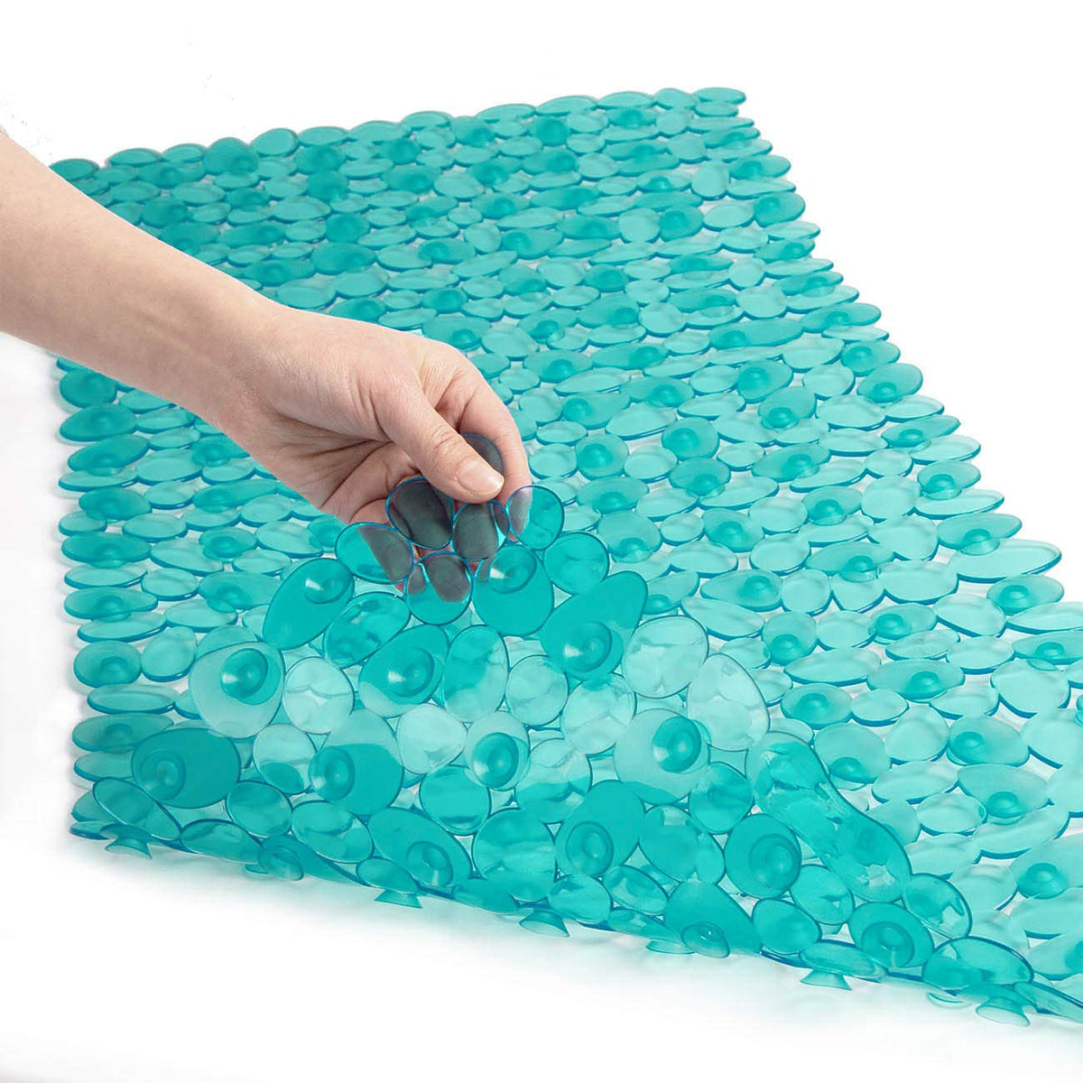 WELTRXE Pebbles Bath Mat Clear Non-Slip Bathtub Mat with Suction Cups, Drain Holes for Bathroom Showers, Tub, Machine Washable, BPA, Latex Free Safe Shower Mats, Oval 27 x 14 Inch