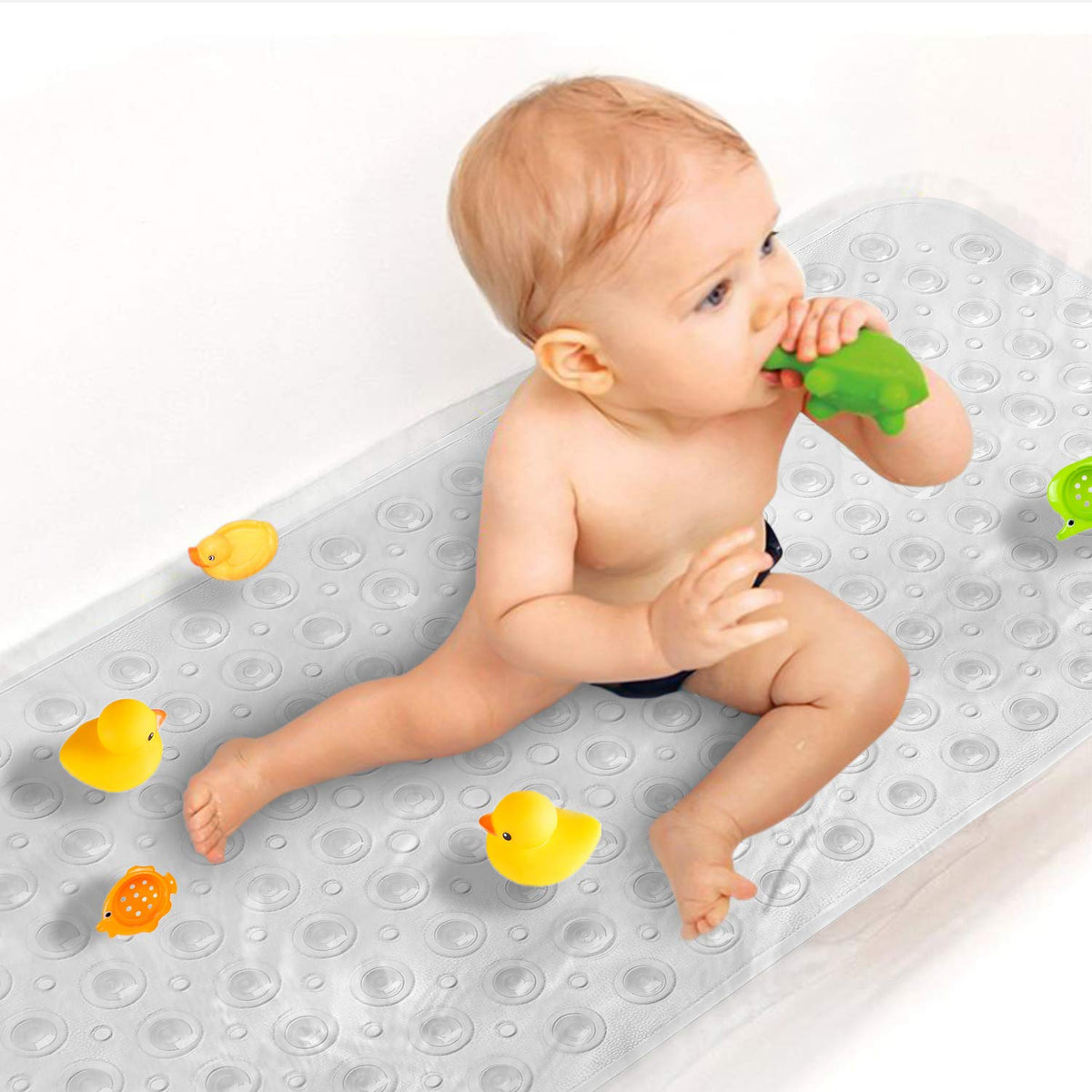 Upgrade Baby Bath Mat Non Slip Extra Long Bathtub Mat for Kids 40 X 16 Inch - Eco Friendly Bath Tub Mat with 200 Big Suction Cups,Machine Washable Shower Mat,Blue