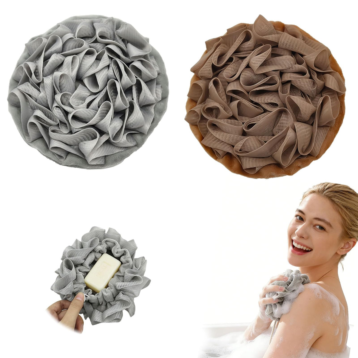 3-Pack Bar Soap Pouch, 2-in-1 Mesh Soap Scrubber Pouch with Loofah Washcloth, Washable and Reusable Soap Saver for Shower Lathering and Shower Use ﻿