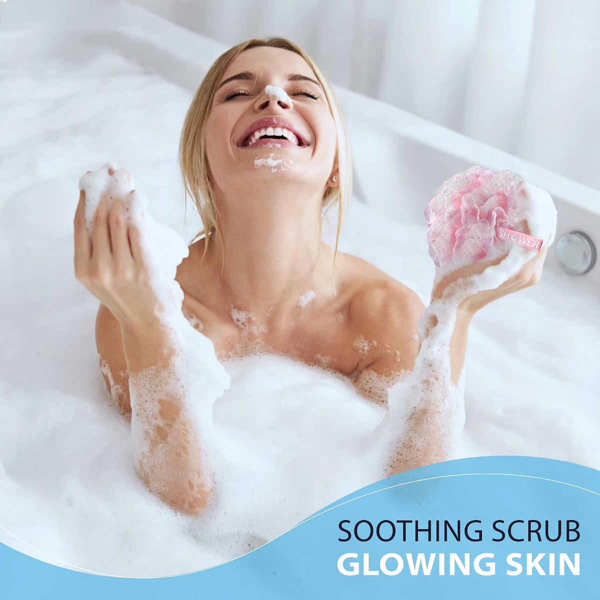 SHOWER BOUQUET Loofah-Bath-Sponge Lace-Mesh-Set // 2-Scrubs-in-1 Large 60g