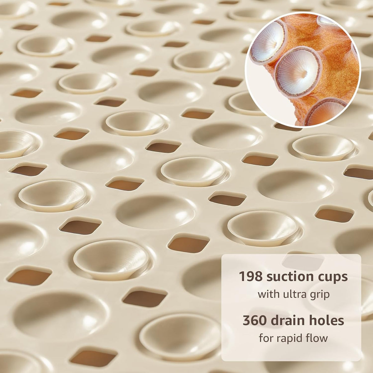 OTHWAY Bath Tub Shower Mat Non Slip, Bathtub Floor Liner Mats for Inside Shower Bathroom, Suction Cups and Drain Holes for Feet Scrubbing, Machine Washable, Soft on Feet, 35x16 Inch, Brown