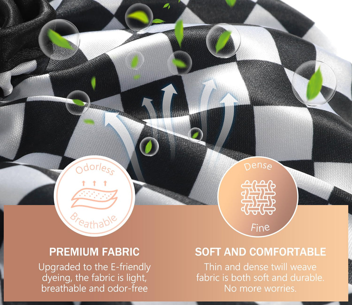 mikimini Shower Cap for Women, Reusable, Double Layers Waterproof Bathing Shower Hat with Soft Comfortable PEVA Lining, Non-fading, Stretchy & Shower Cap for Long Hair Medium Pack of 2, Checkered