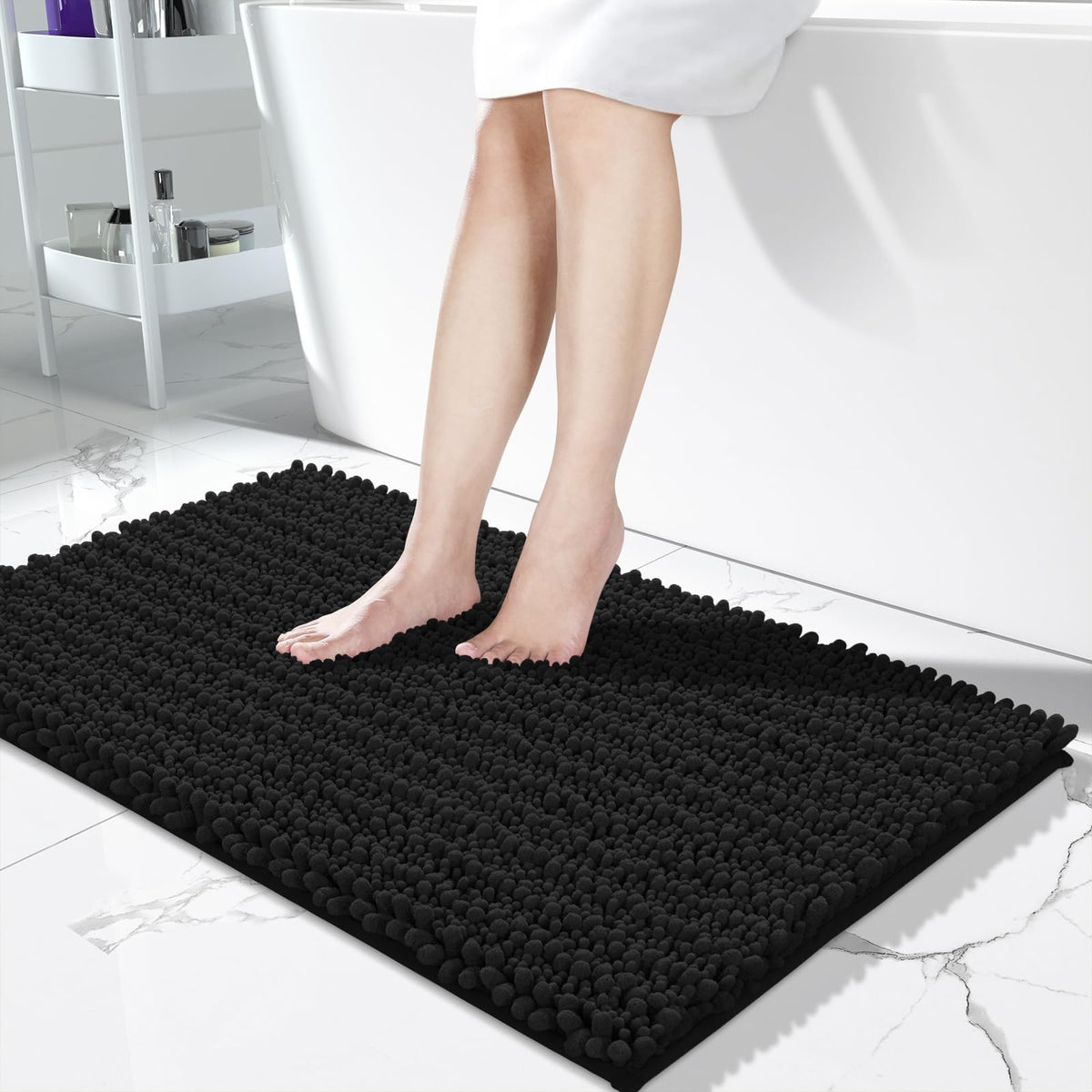 Yimobra Bathroom Rugs Non Slip Washable 32x20 Inch - Ultra Soft Absorbent Chenille Bath Mat, Quick Dry Shaggy Floor Carpet for Tub Shower, Gray Home Decor Accessories