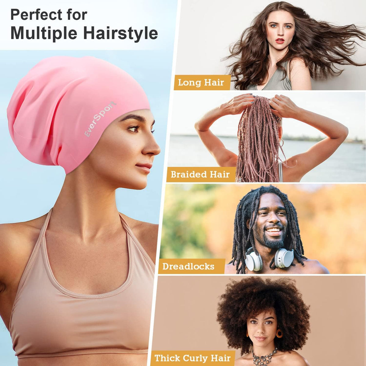 Large Swim Cap for Braids and Dreadlocks Waterproof Women Men Keep Hair Dry
