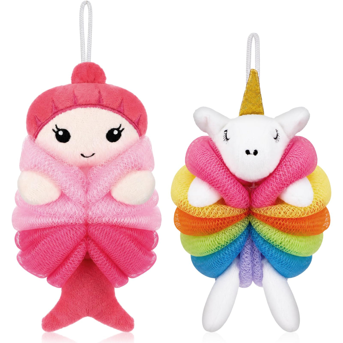 Nuenen 2 Pcs Kids Bath Loofahs, Shark, Monster
