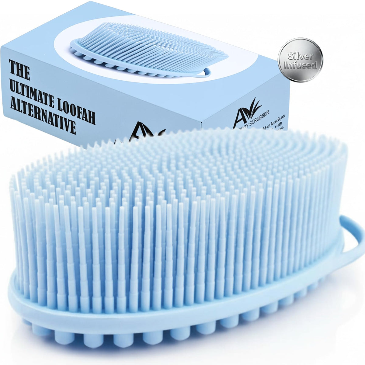 Avilana Premium Silicone Body Scrubber - Trusted Since 2017 - SGS Certified Food Grade Dual Sided Bath Brush, Quick-Dry Exfoliating Loofah Alternative, Massage Brush Sensitive Skin Women Men