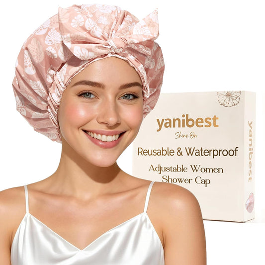 Yanibest Shower Cap for Women Reusable Waterproof, Adjustable Hair Cap