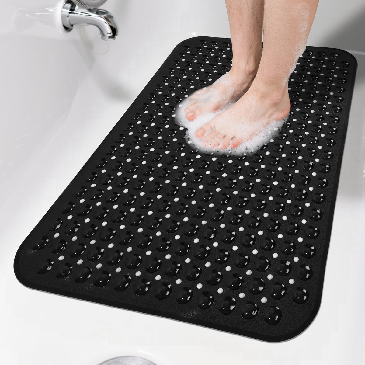 Extra Long Bathtub Mat Non Slip Bath Mat Black 40"x16" Full Size