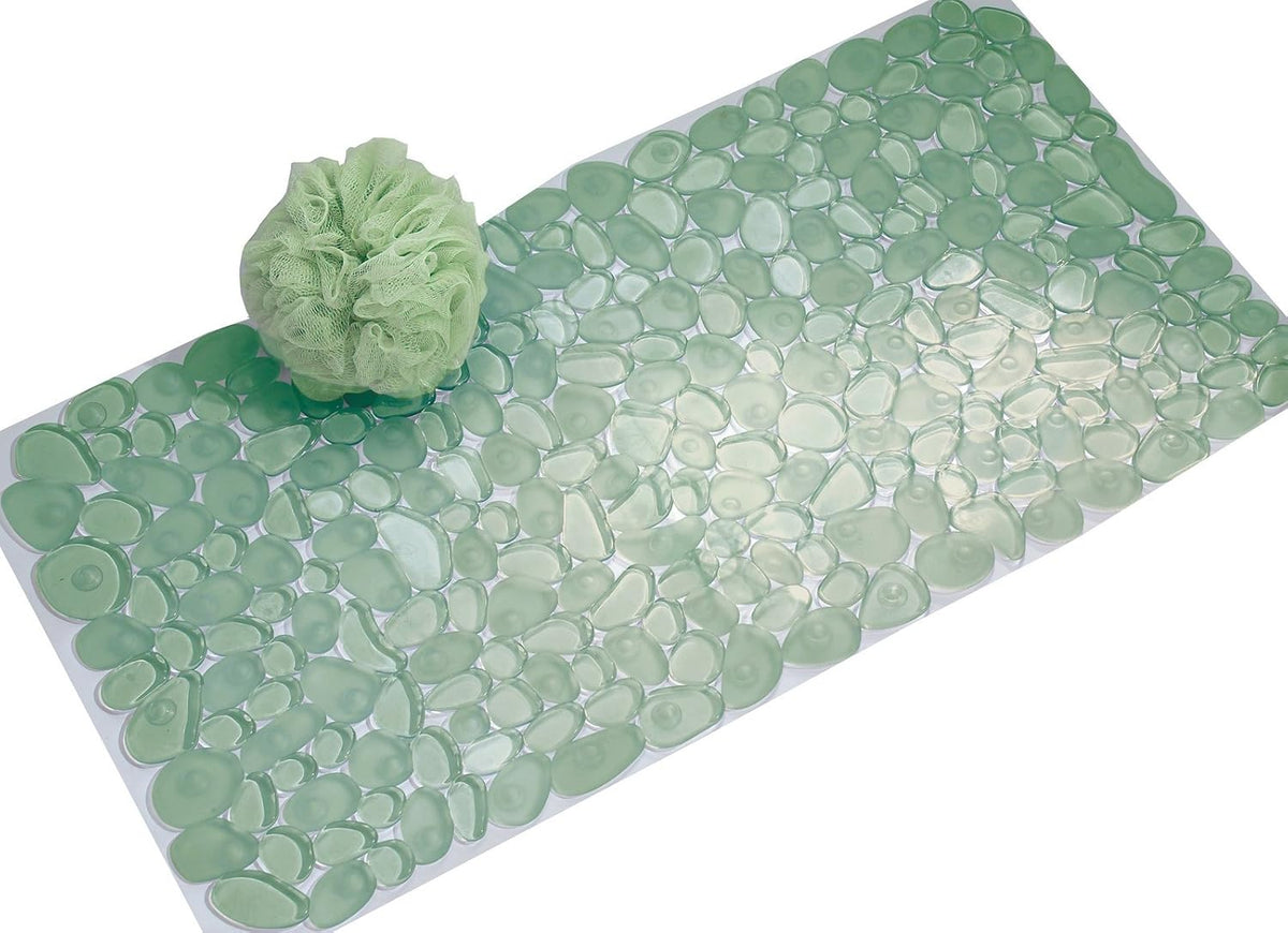 iDesign Pebblz Non-Slip Suction Bath Mat, Green, 26" x 13.5"