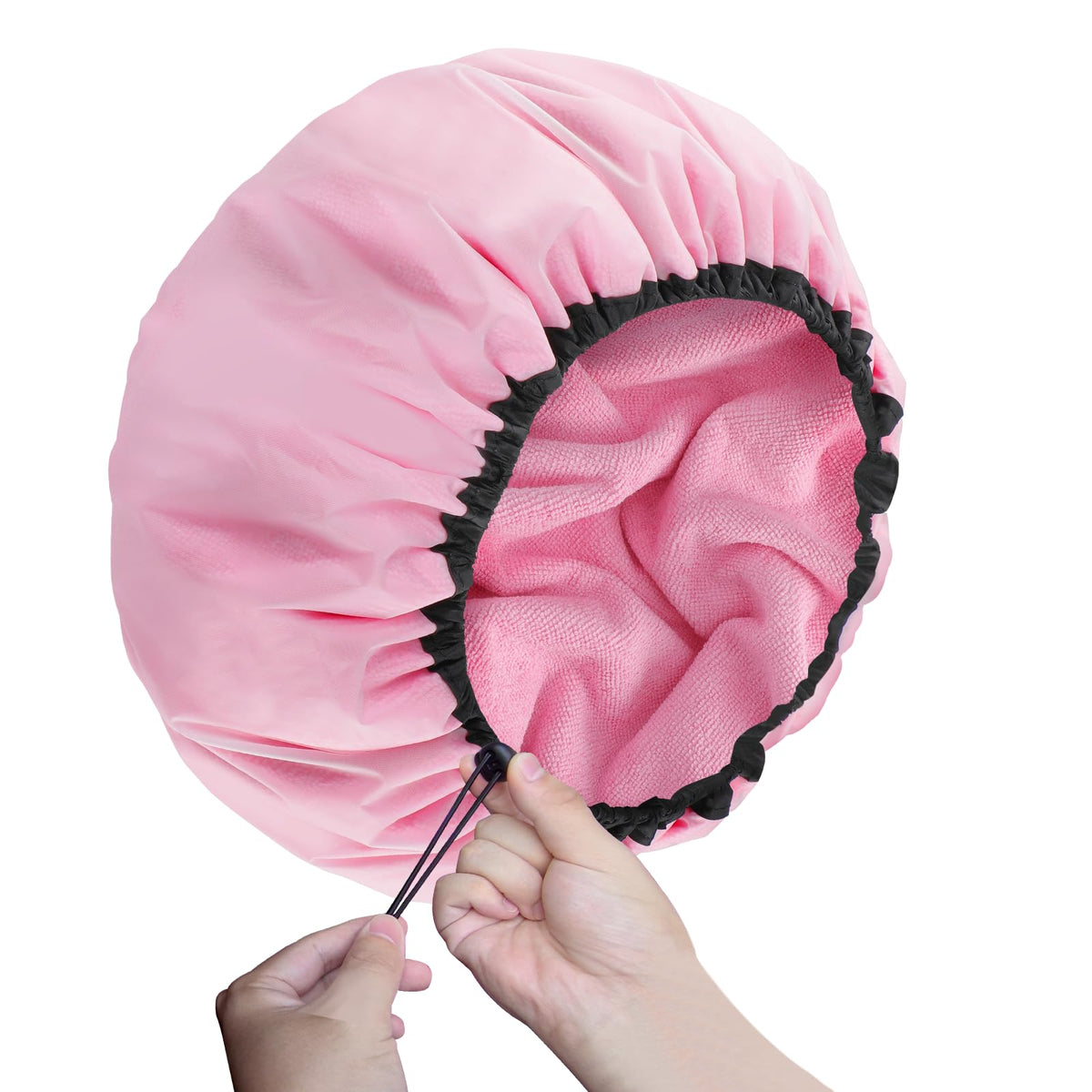 Sheomern 2 Pcs 15" XL Extra Large Terry Lined Shower Cap, Adjustable Dual Waterproof Shower Cap for Women Reusable Soft Hair Cap Bath Cap for Long Braids, Thick Hair, Locs, Curly Hair