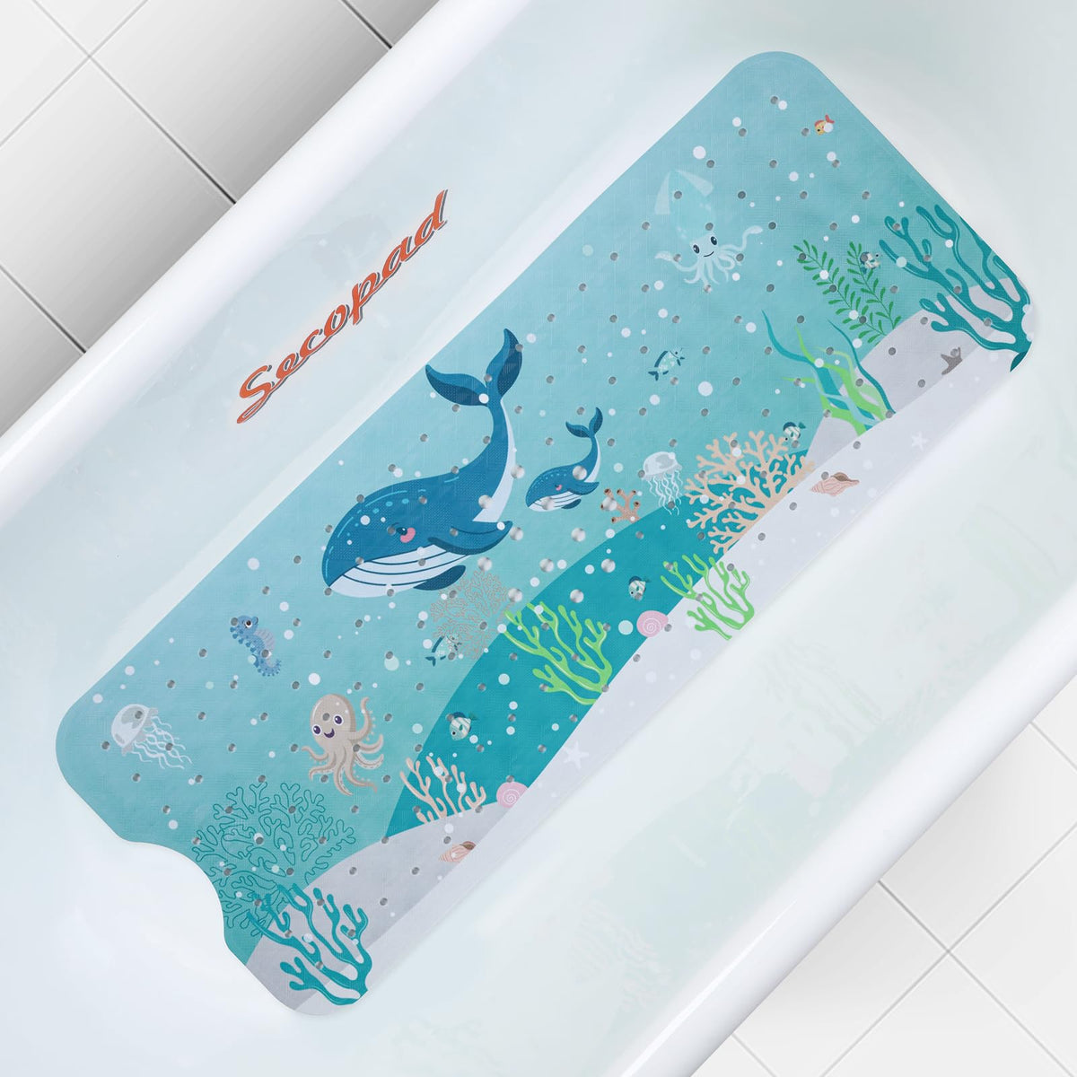 Secopad Bathtub Mat Non Slip, Cute Tub Mat, 40" x 16", Turtles