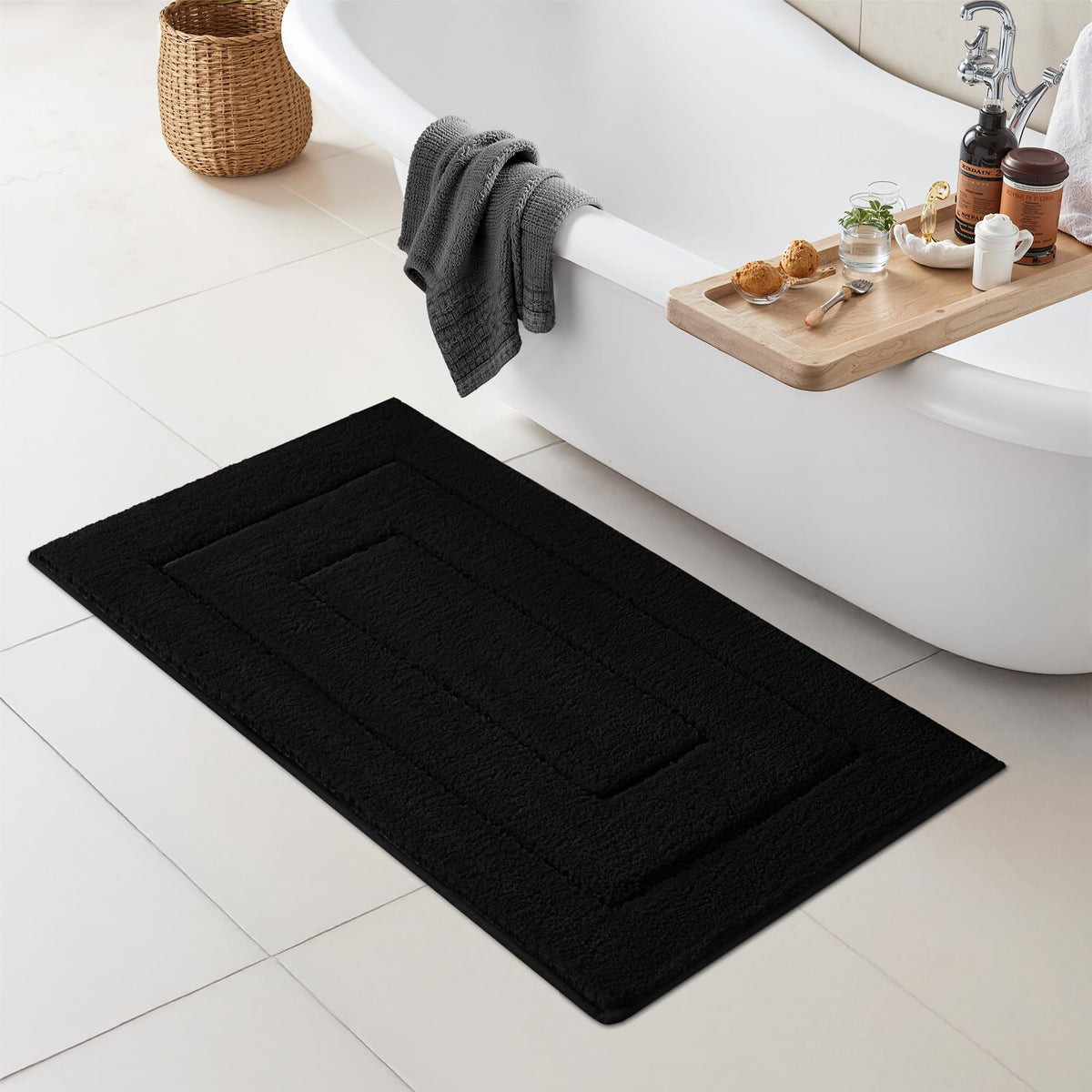 GRANNY SAYS Blue Bathroom Rug 16" x 24", Non-Slip Microfiber Bath Mat