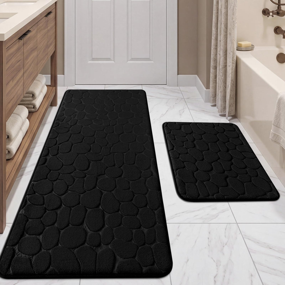 YIHOUSE Bathroom Mat Rug, Memory Foam Bath Mat, Non-Slip Bathroom Floor Mats, Cobblestone Bath Mats Absorbent Bath Rugs Washable Quick Dry (17x24,Dark Gray)