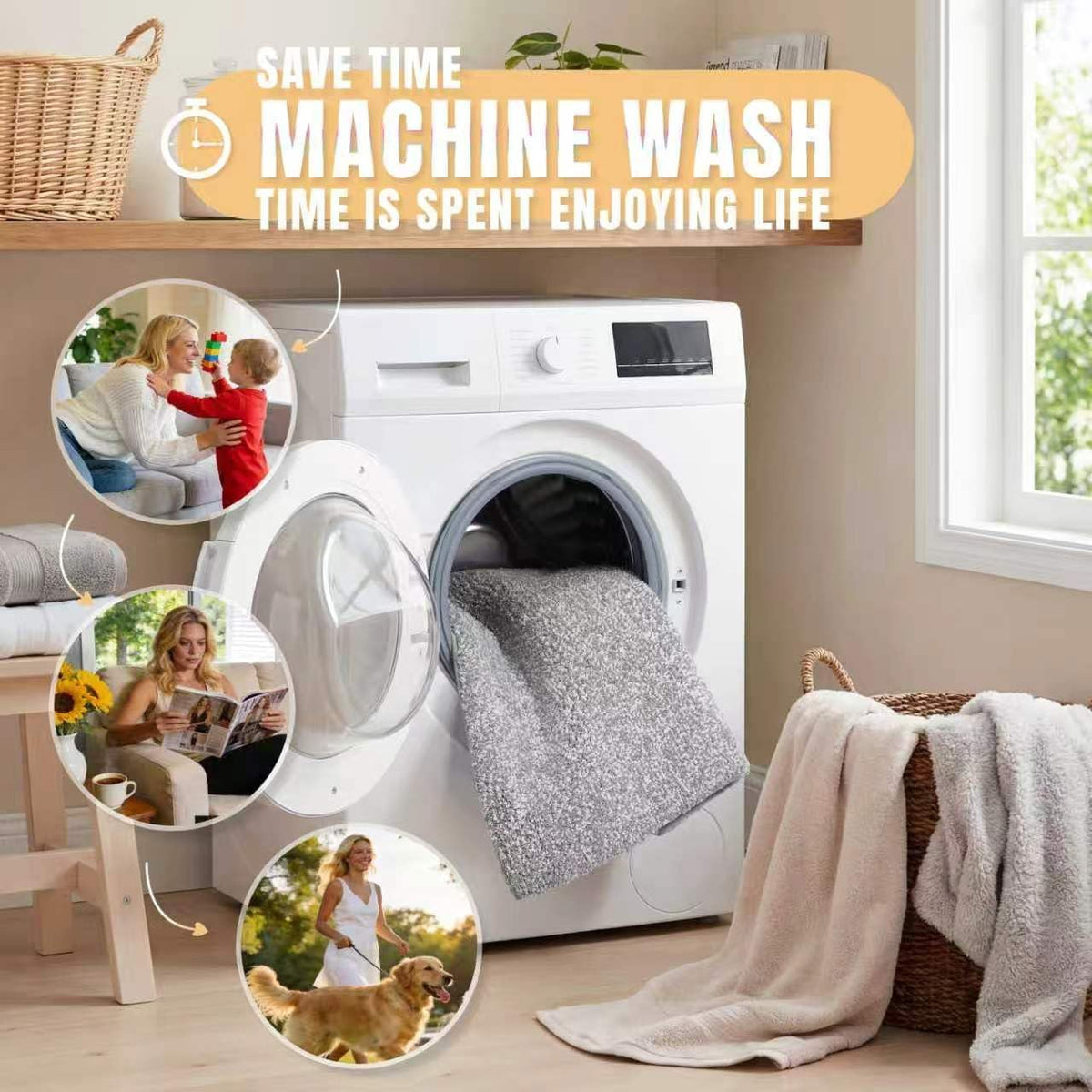 Yimobra Non Slip Machine Washable Bathroom Rug 24x17 Grey and White