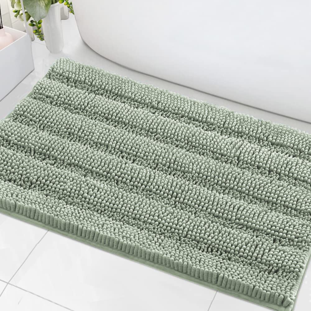 H.VERSAILTEX Grey Bathroom Rug Set Bath Mats, 2 Piece Bath Rugs Non Slip Thick Soft Chenille Striped Bath Rug Set, Bath Mats for Bathroom Sets (Grey, 20" x 32"/17" x 24")