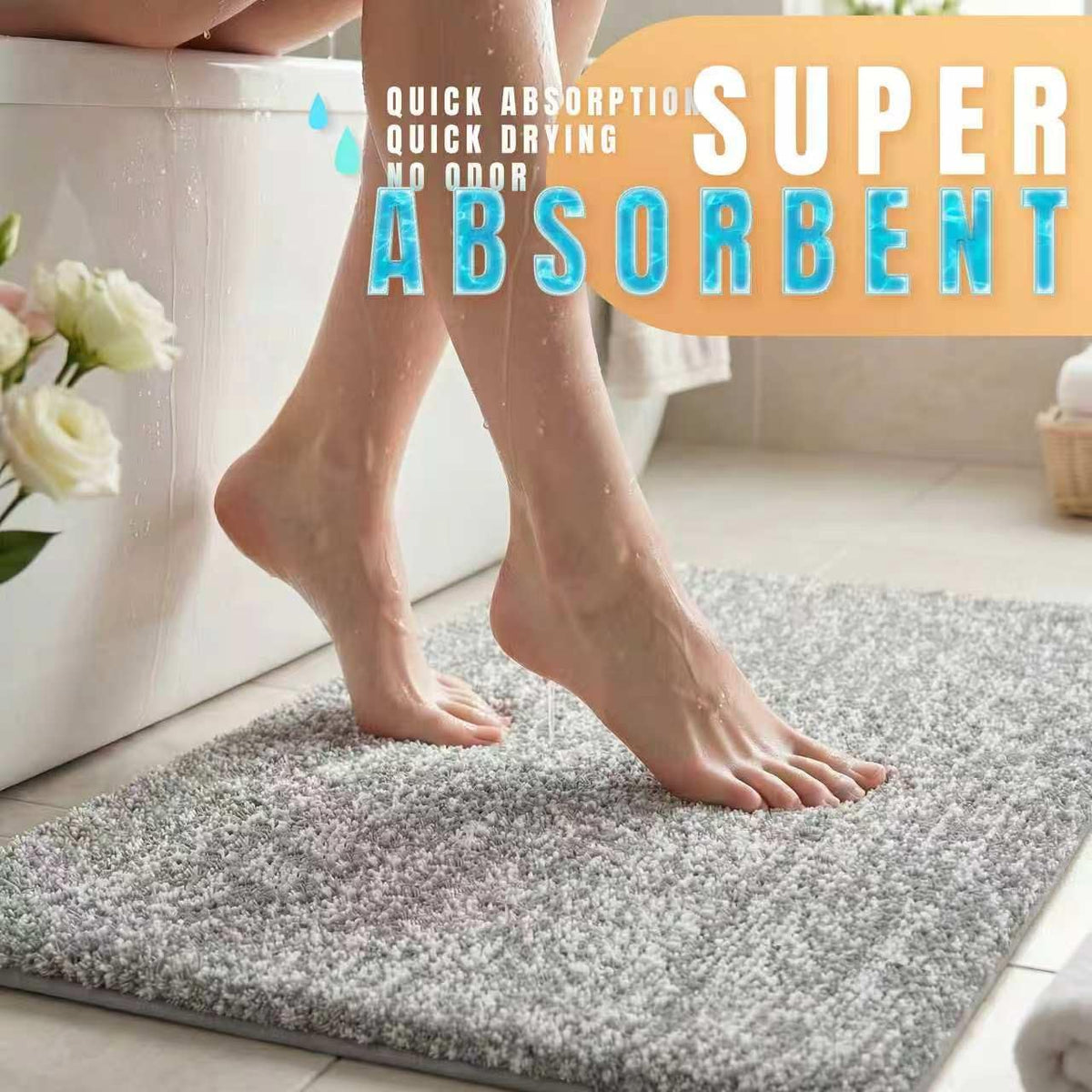 Yimobra Non Slip Machine Washable Bathroom Rug 24x17 Grey and White