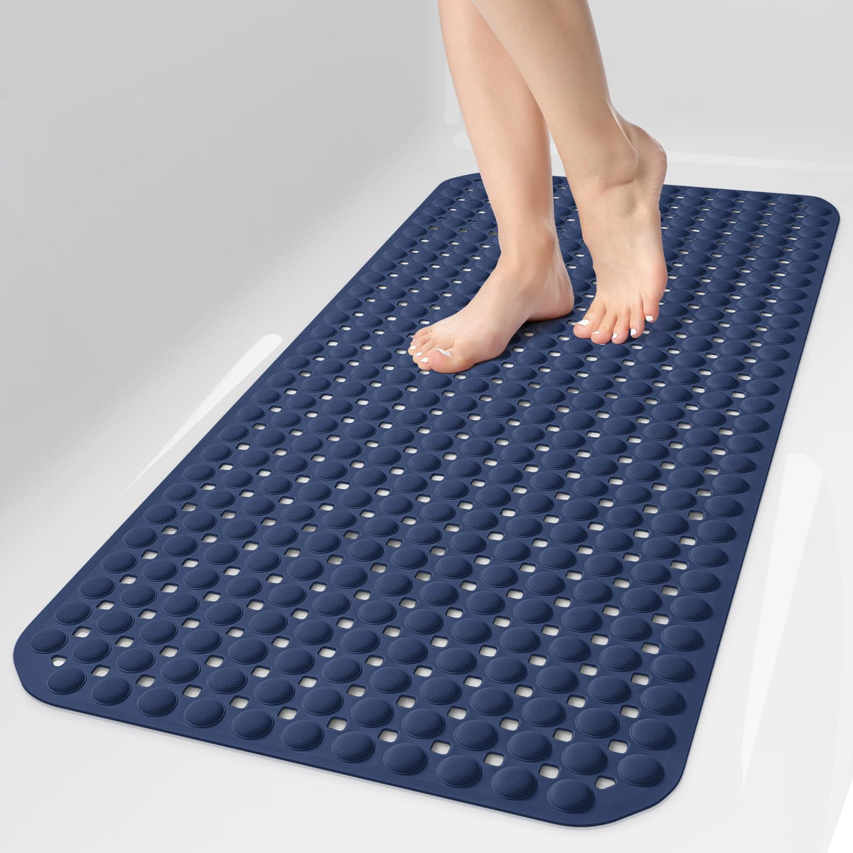 OTHWAY Bath Tub Shower Mat Non Slip, Bathtub Floor Liner Mats for Inside Shower Bathroom, Suction Cups and Drain Holes for Feet Scrubbing, Machine Washable, Soft on Feet, 35x16 Inch, Brown