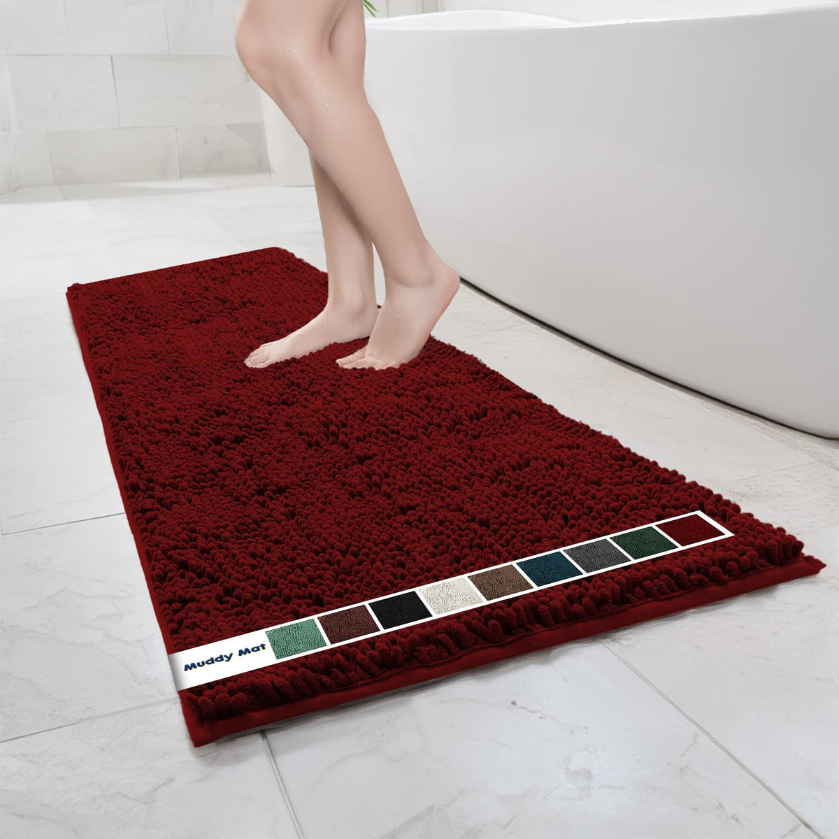 Muddy Mat Chenille Bathroom Rugs Quick Dry Microfiber Mats Non Slip Washable, Extra Thick, Soft and Highly Absorbent Bath Mats for Bathroom, Kitchen, and Shower Floor - Grey Medium 30"X19"