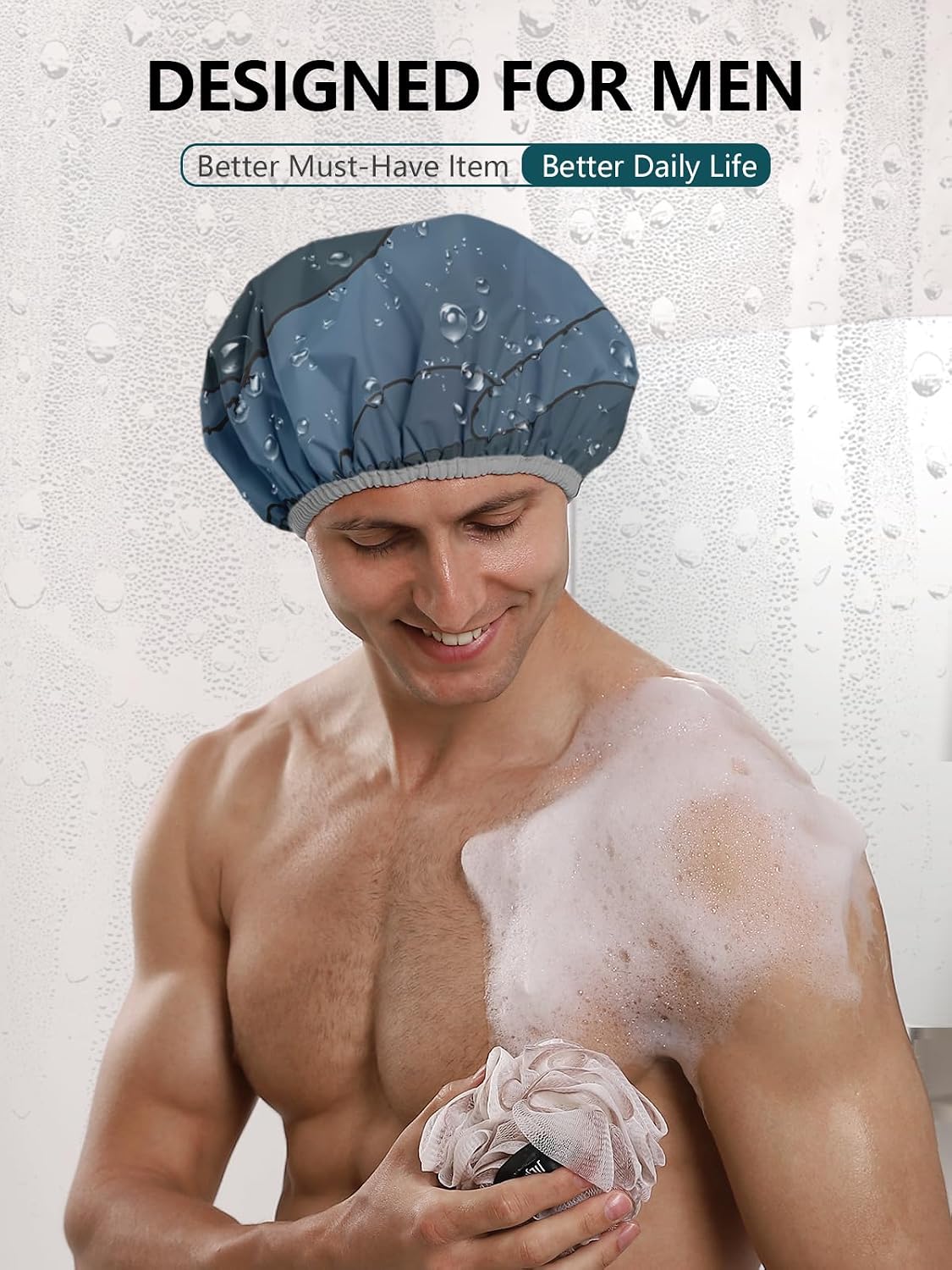 Years calm Men Shower Cap Reusable Waterproof, Dual-Layer Hair Cap Disguise