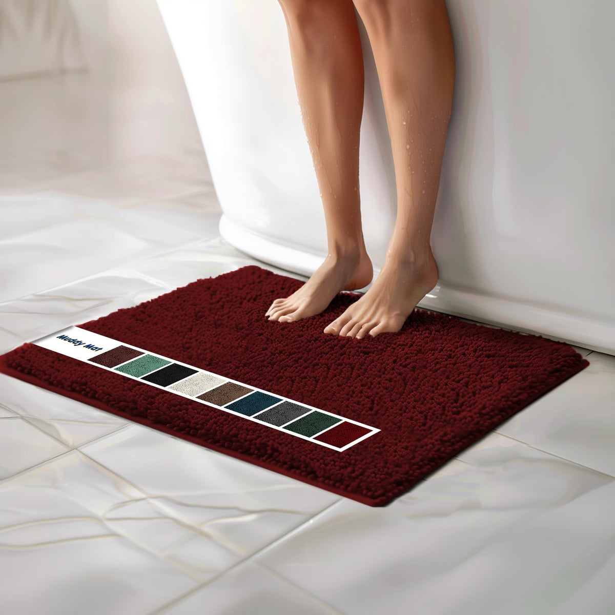Muddy Mat Chenille Bathroom Rugs Quick Dry Microfiber Mats Non Slip Washable, Extra Thick, Soft and Highly Absorbent Bath Mats for Bathroom, Kitchen, and Shower Floor - Grey Medium 30"X19"
