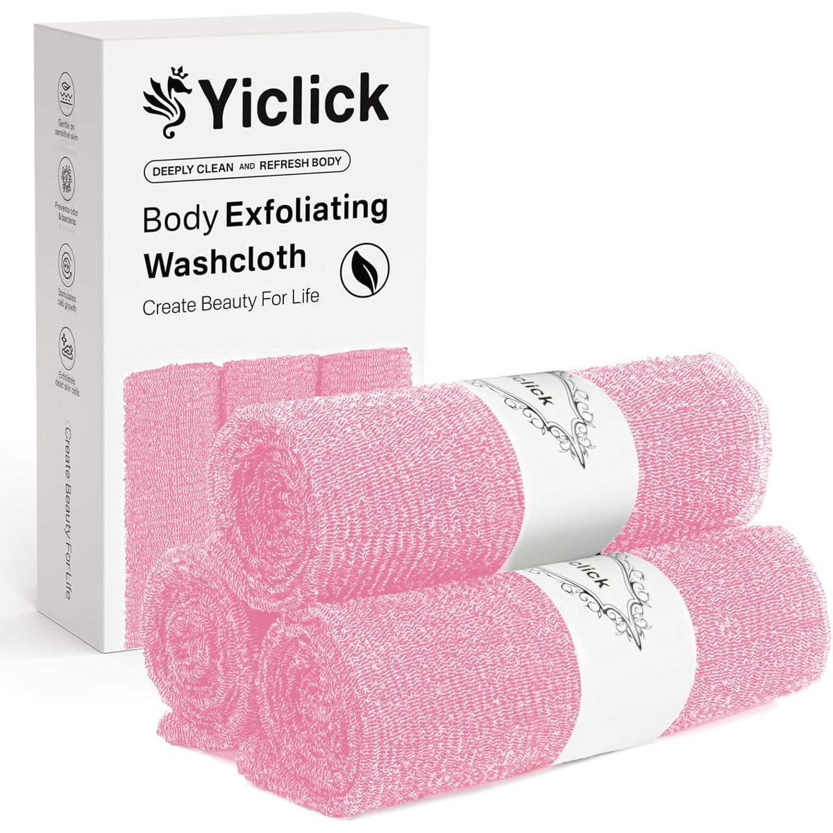 Yiclick Exfoliating Washcloth Towel, Japanese Exfoliating Wash Cloth, Korean Body Scrubber Exfoliator, Back Scrubber Washer for Shower Bath, Body Scrub African Net Sponge Loofah Luffa (Colors)