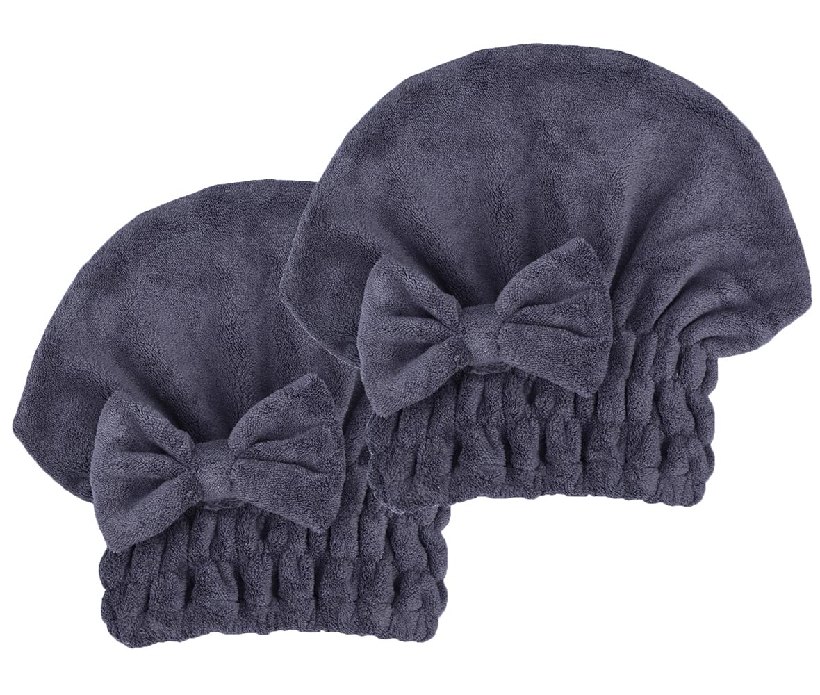 Microfiber Hair Drying Towels Head wrap with Bow-Knot Shower Cap Hair Turban hairWrap Bath Cap for Curly Short or Long & Wet Hair Gift for Women 2pack