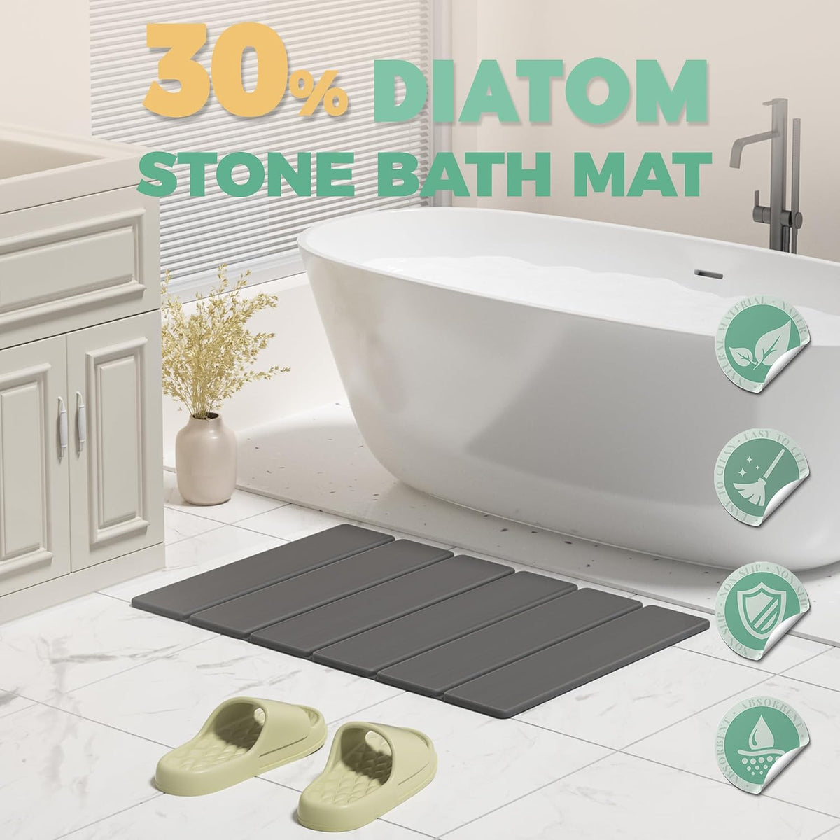 SYIPO Non-Slip Foldable Stone Bath Mat-Diatomite, 23.6 x 15.3”, Dark Gray