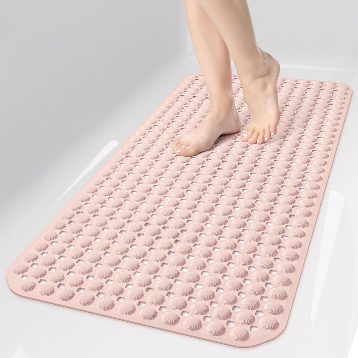 OTHWAY Bath Tub Shower Mat Non Slip, Bathtub Floor Liner Mats for Inside Shower Bathroom, Suction Cups and Drain Holes for Feet Scrubbing, Machine Washable, Soft on Feet, 35x16 Inch, Brown