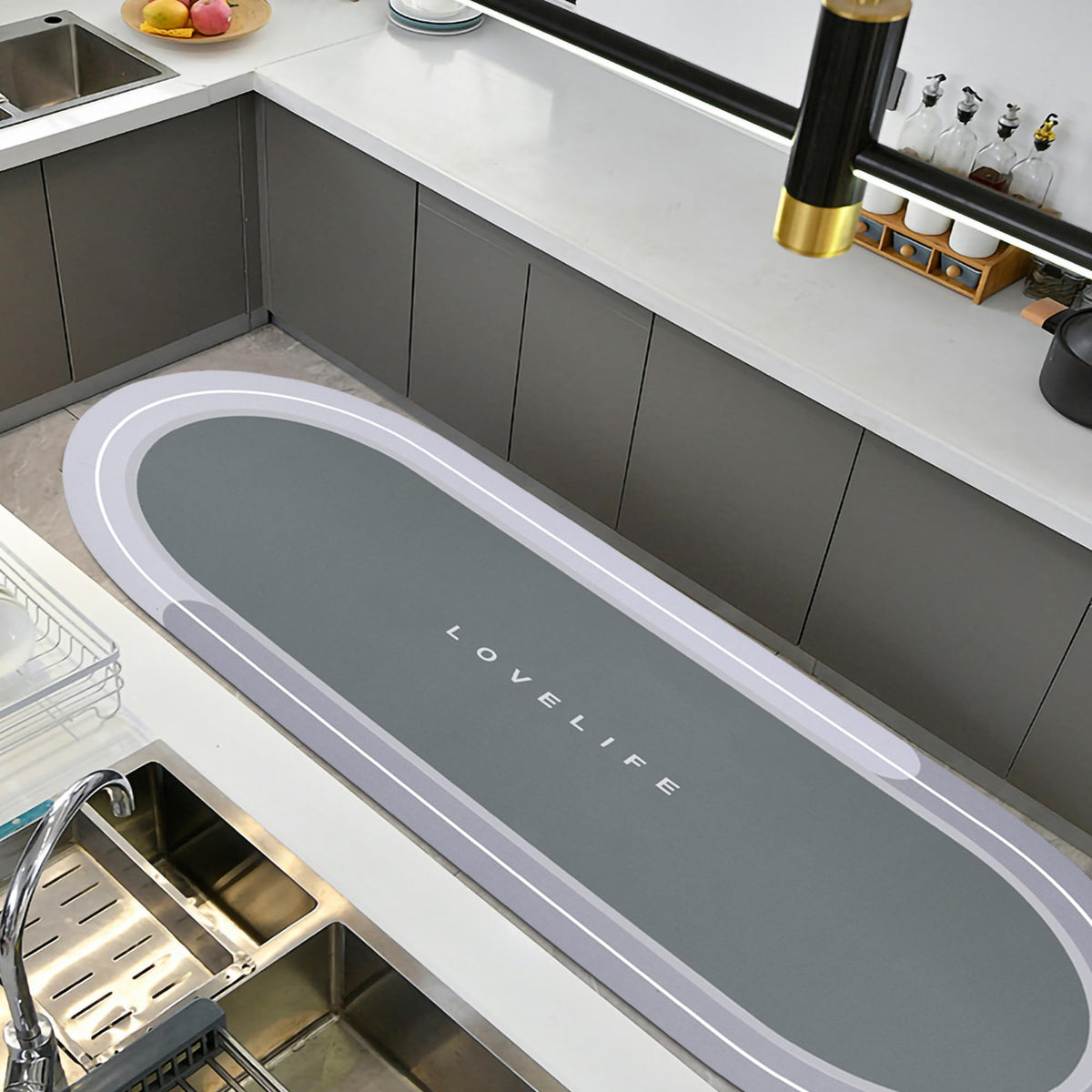 Rubber Bath mats Quick-Drying Non-Slip Bathroom mat Super Absorbent Bath mat Instant Dry Bath mat, Bathroom Rug in Front of The Kitchen Sink, Shower Room, Bathtub, Oval(Grey+16.9x26.7in)