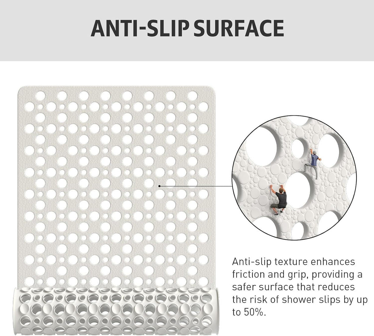 XIYUNTE Shower Mat Non Slip Bath Mat for Tub - 35" x 16" Soft TPE Bathtub Mat Non Slip Shower Mats for Inside Shower, Anti Slip Shower Mat with Suction Cups, Quick-Drying Bath Tub Mat, White