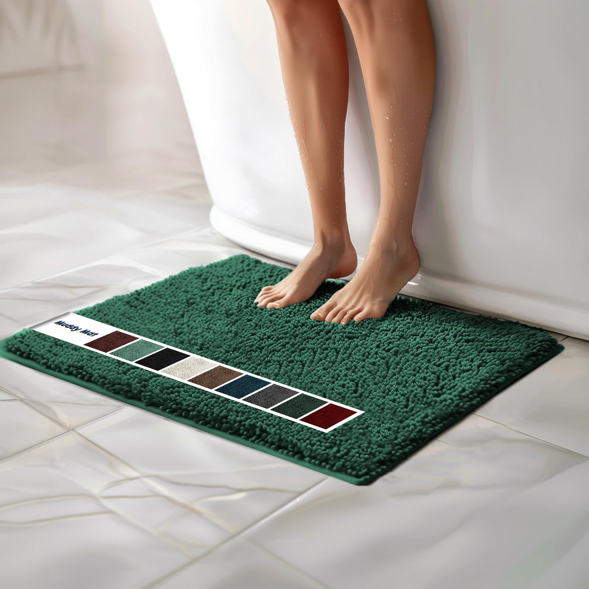Muddy Mat Chenille Bathroom Rugs Quick Dry Microfiber Mats Non Slip Washable, Extra Thick, Soft and Highly Absorbent Bath Mats for Bathroom, Kitchen, and Shower Floor - Grey Medium 30"X19"