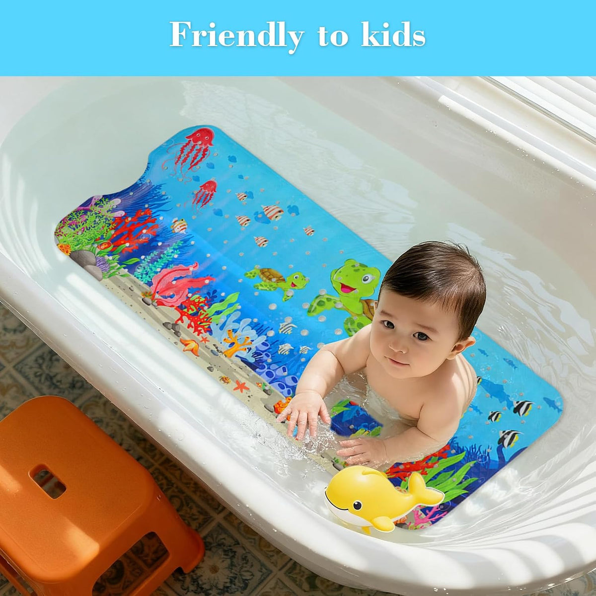 Secopad Bathtub Mat Non Slip, Cute Tub Mat, 40" x 16", Turtles