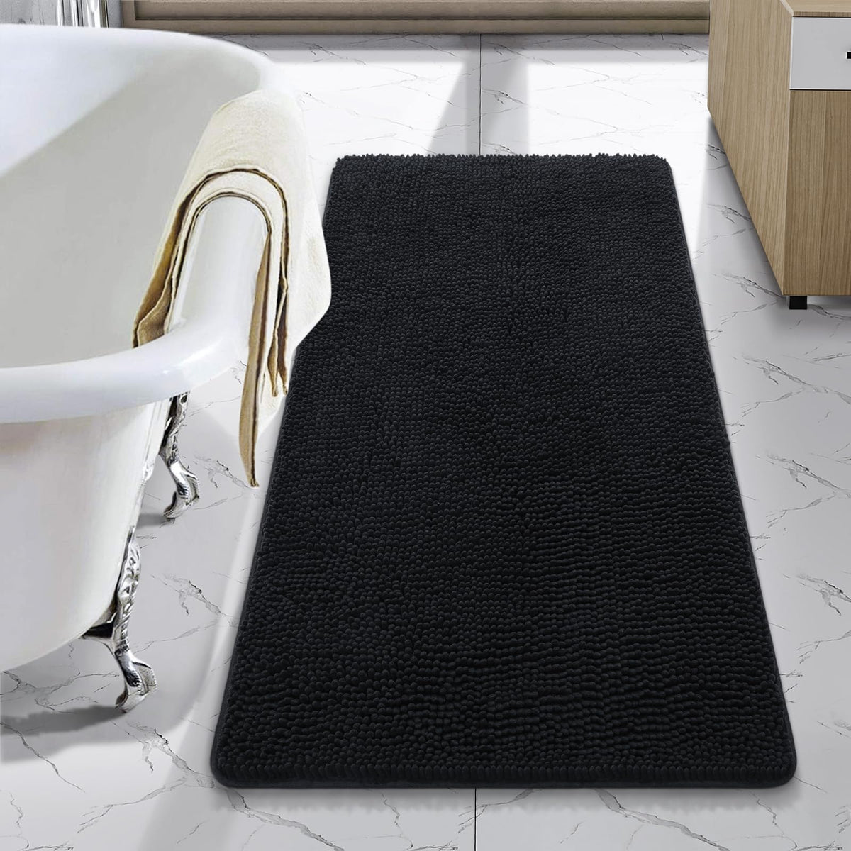 LOCHAS Luxury Bathroom Rug Shaggy Bath Mat 24 x 60 Inch, Gray