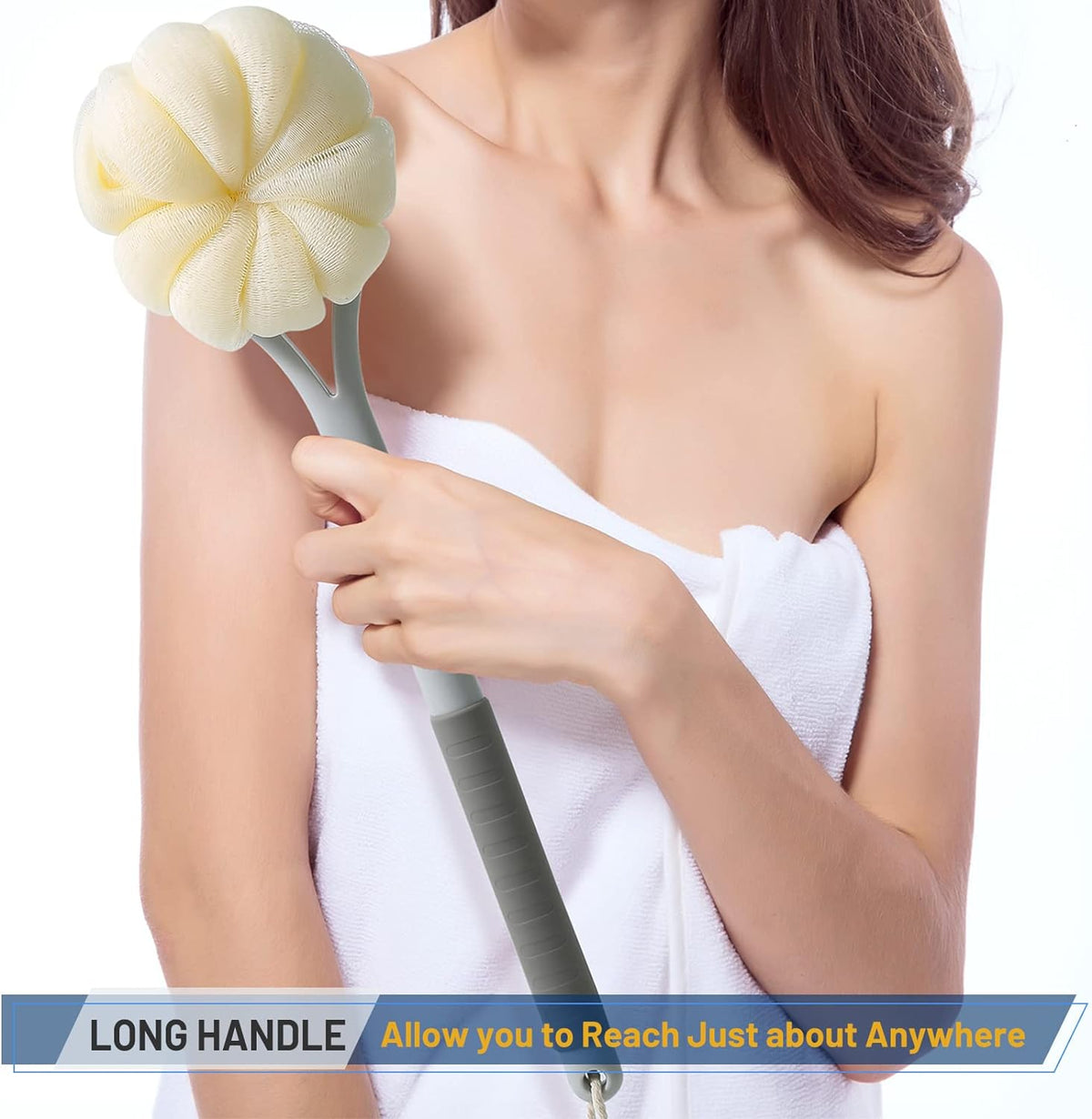 Shower Body Brush,Soft Bristles & Loofah Back Scrubber Bath Mesh Sponge