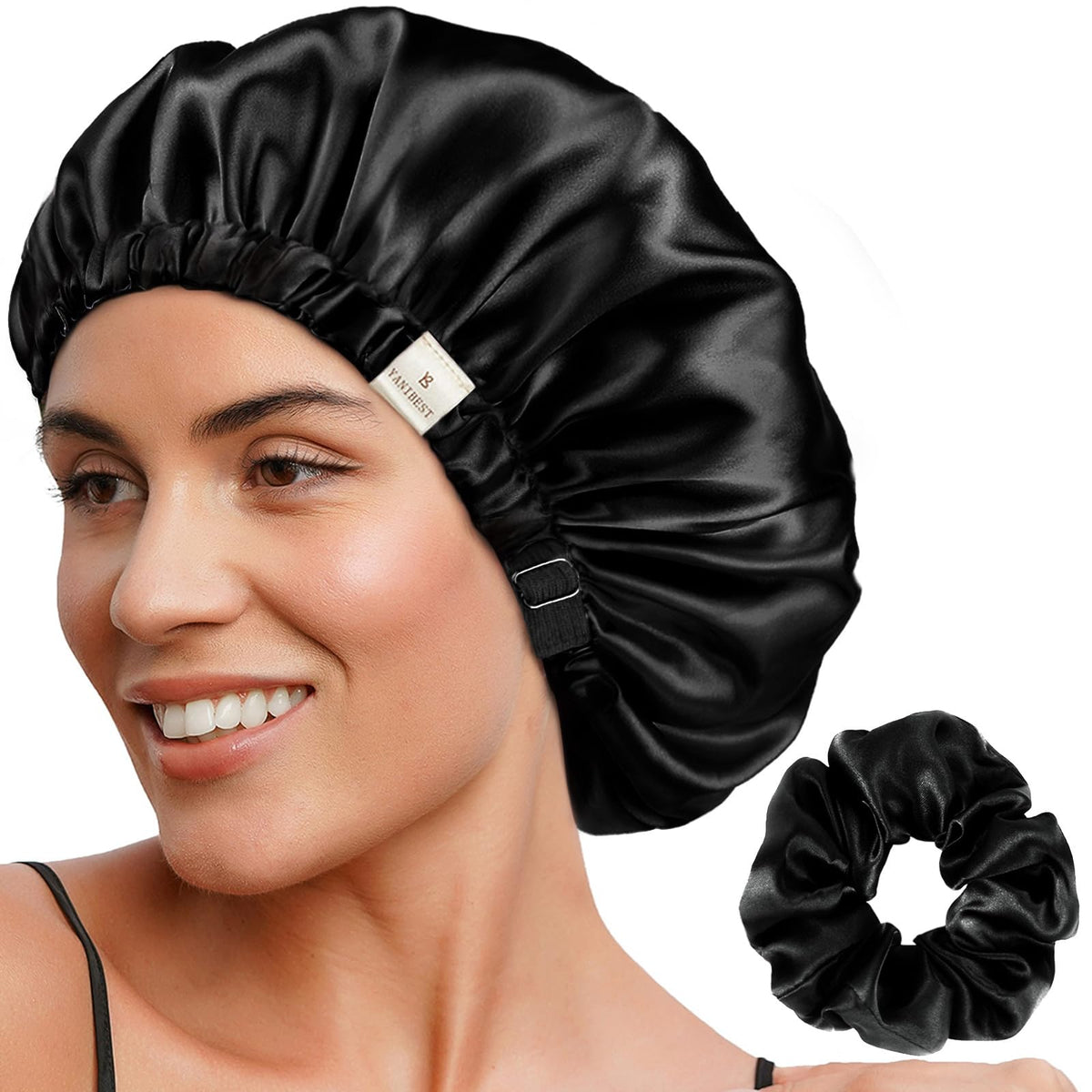 YANIBEST Adjustable Satin Bonnet Double Layer Hair Bonnet for Sleeping Bonnets for Women Hats Curly Natural Hair, Blush Pink