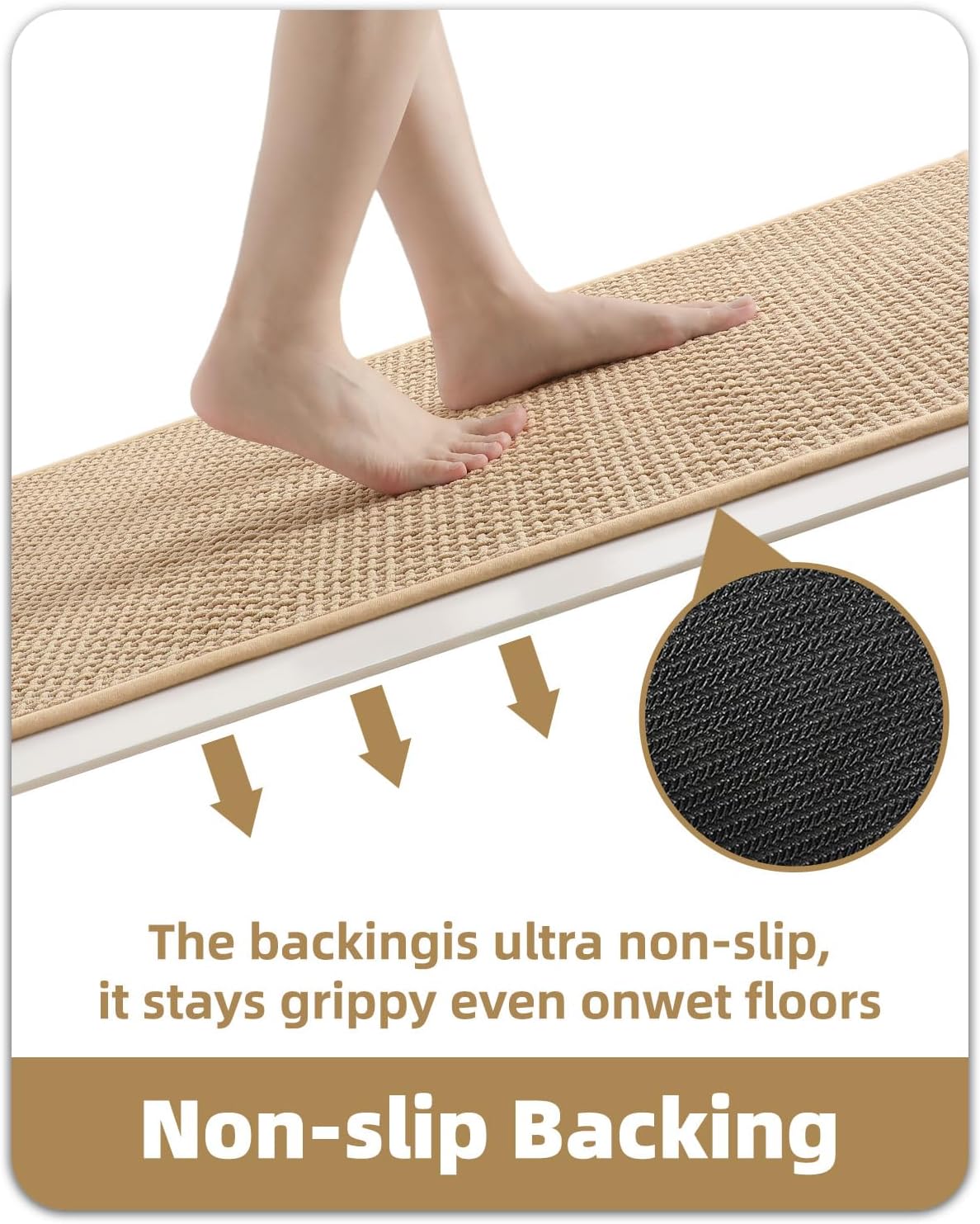 Color&Geometry Beige 30x17 Waffle Bath Mat, Rubber Non Slip Bathroom Rug