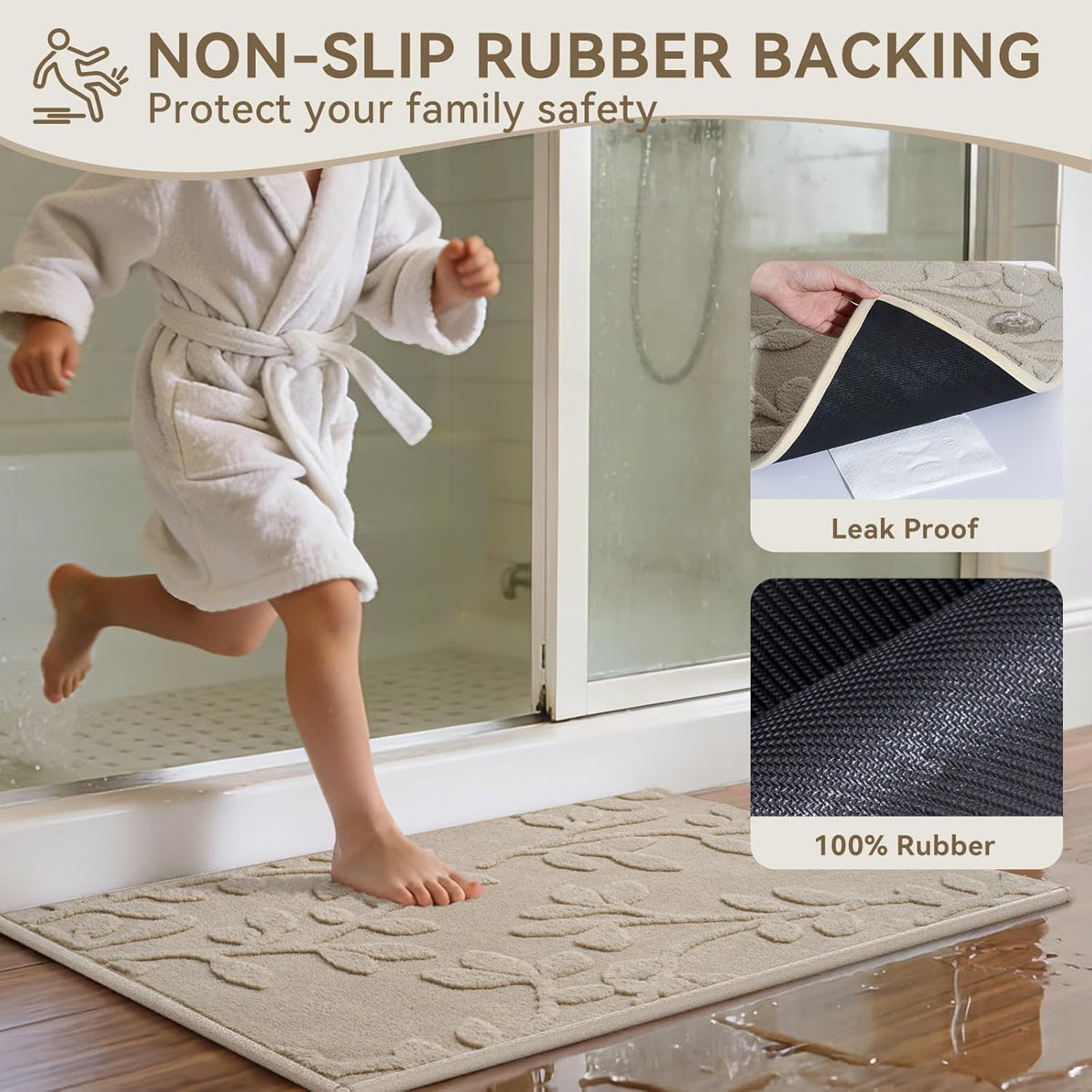 Bathroom Rugs Sets, Thin Non Slip Bath Mat Browm 16"x24"-2 Piece