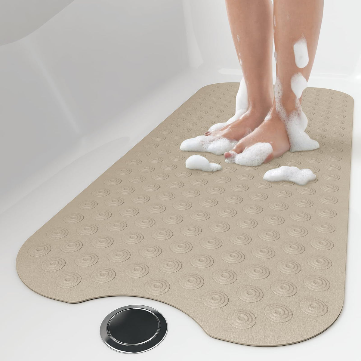 OTHWAY Bathtub Mat Non Slip, 39X16 inch Bath Mat for Tub, Machine Washable Bath Tub Mats with Reverse Suction Cups, Comfortable Rubber Bathtub Mat for Bathroom (Beige)