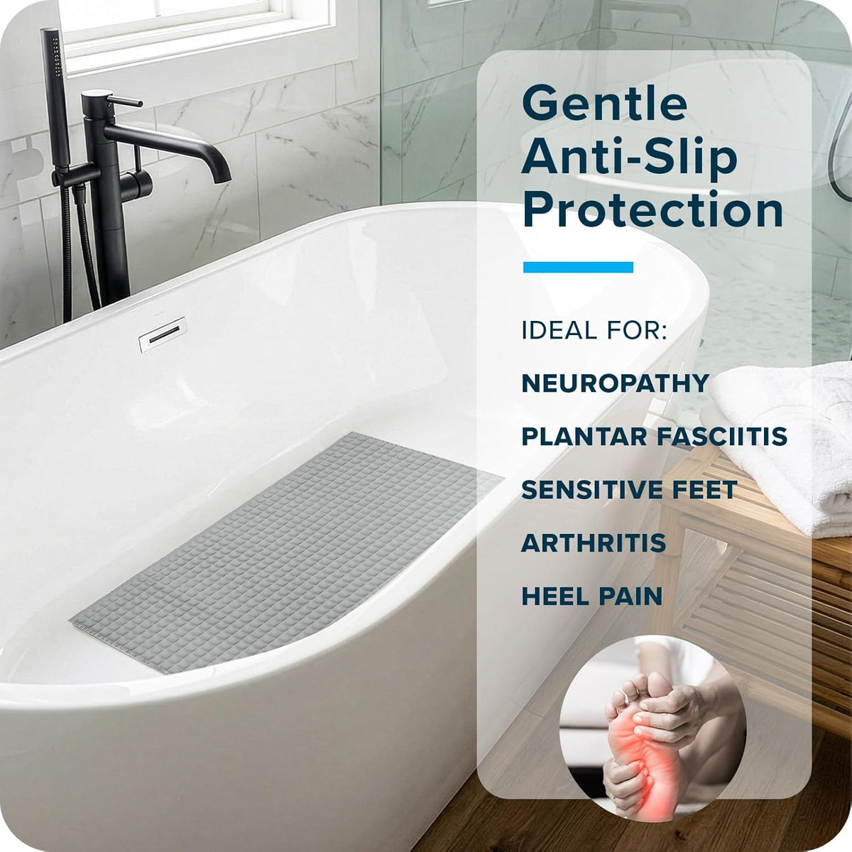 SlipX Solutions Pillow Top Soft Padded Non Slip Bathtub Mat, 27x15.5, Gray