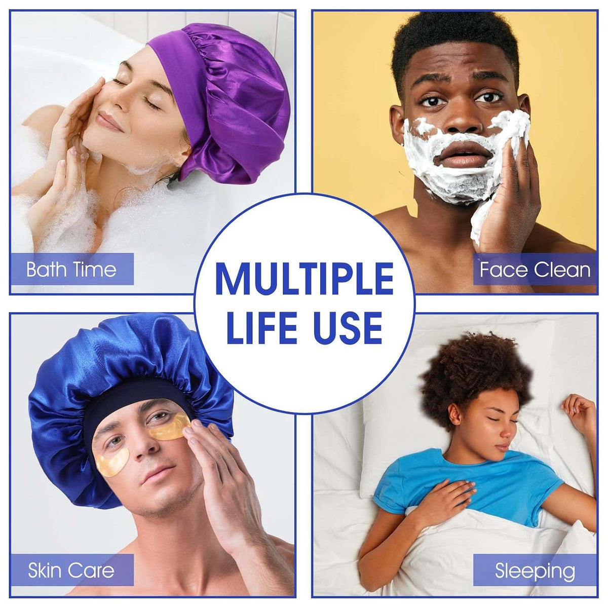 WLLHYF 18 Pcs Satin Bonnets for Sleeping, Large Silk Bonnet Wide Band Hair Bonnet Soft Elastic Hair Wrap Cap Silky Shower Cap for Black Women Men Curly Hair